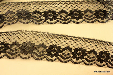 Wholesale Black Embroidered Net Lace Trim Ribbon 50mm wide